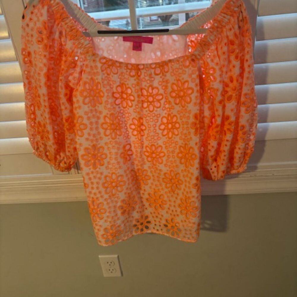 Lilly Pulitzer White/Coral Eyelet Blouse Sz S (runs large)